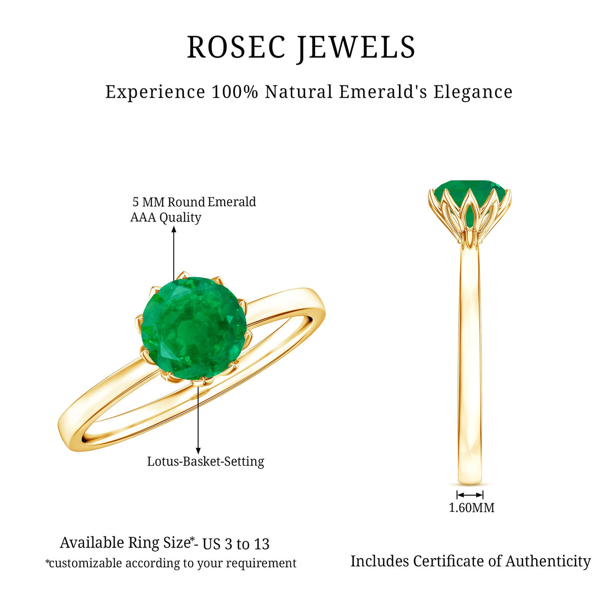 Natural Solitaire Emerald Promise Ring in Lotus Basket Setting