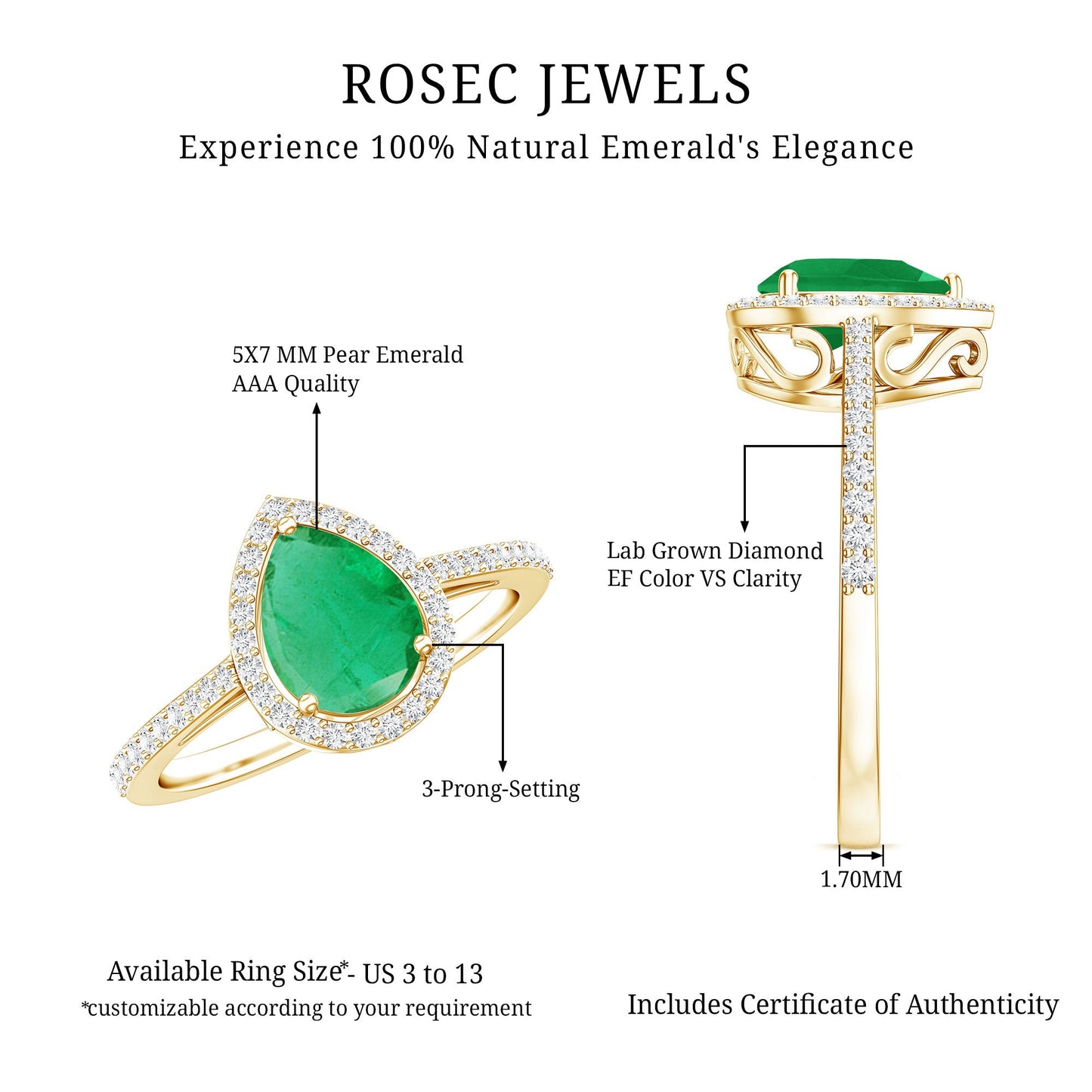 Certified Emerald Teardrop Engagement Ring with Diamond Halo