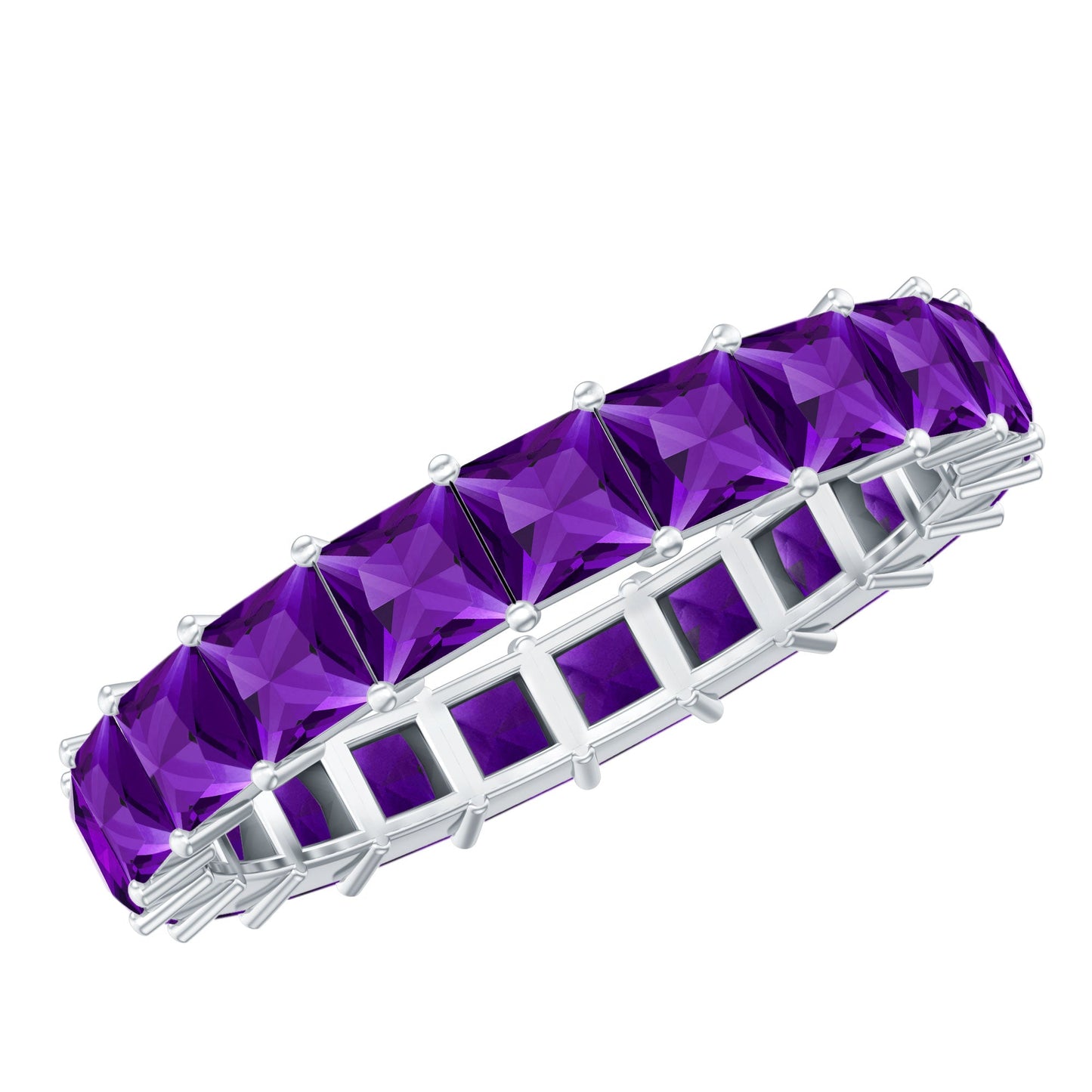 Real Princess Cut Amethyst Full Eternity Band Ring