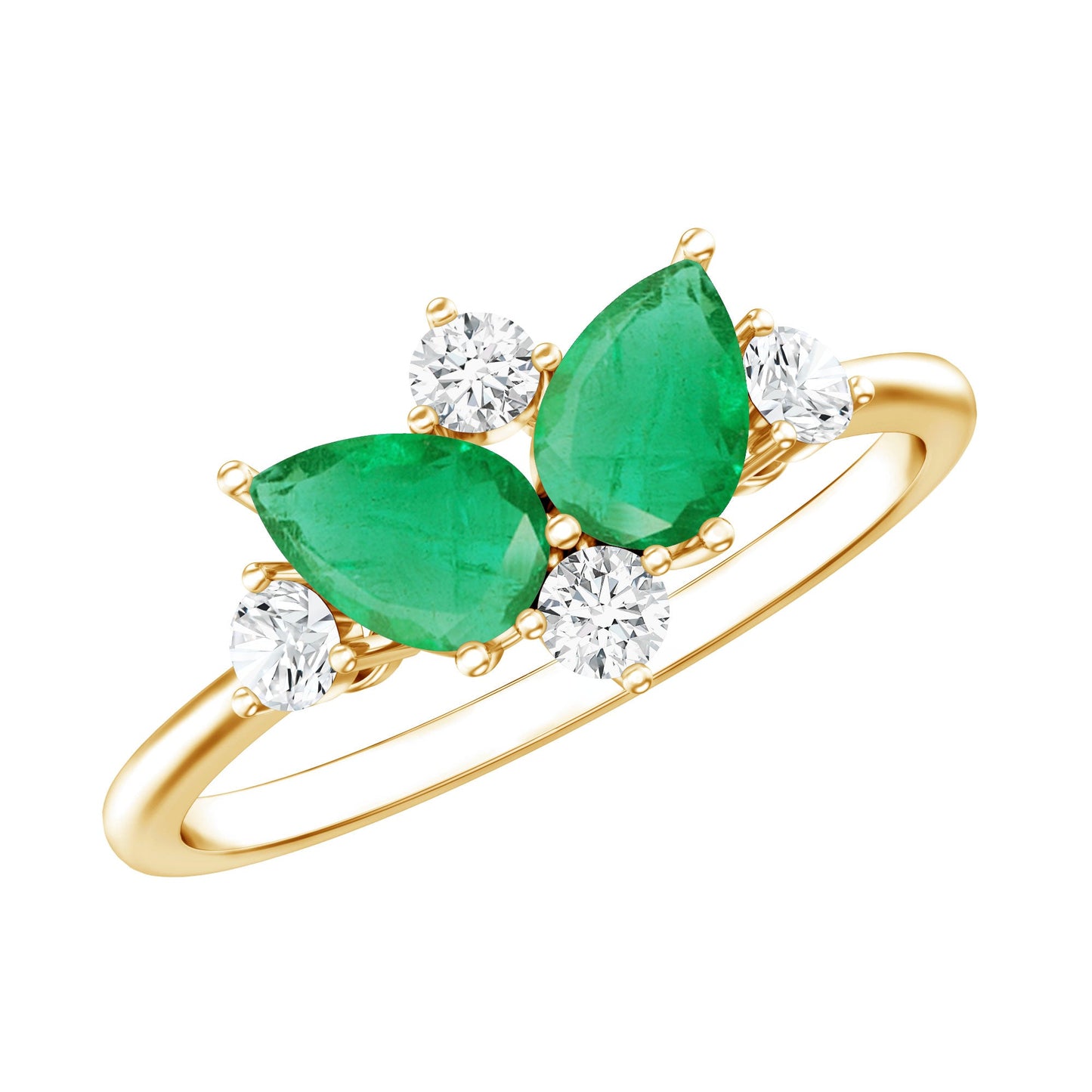 Natural Pear Shape Emerald Toi Et Moi Engagement Ring with Diamond