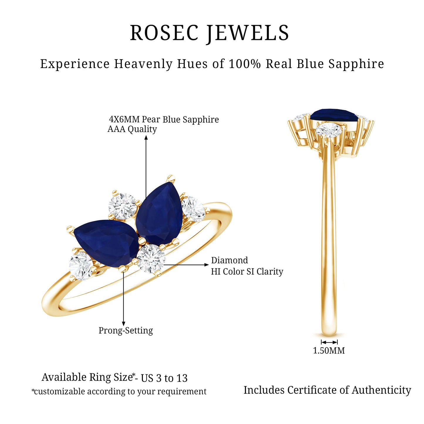Genuine Blue Sapphire and Diamond Cluster Engagement Ring with Certificate