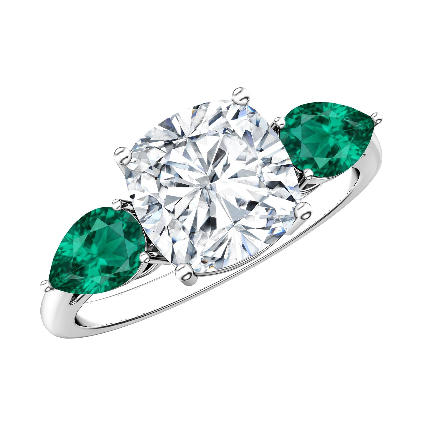3 CT Moissanite Three Stone Engagement Ring With Emerald