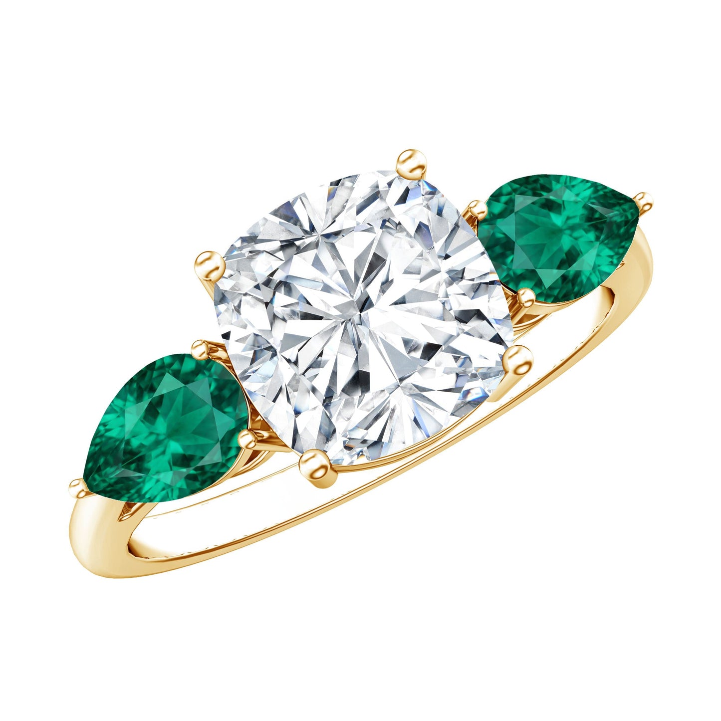 3 CT Moissanite Three Stone Engagement Ring With Emerald
