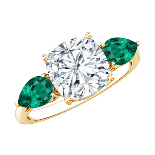 3 CT Moissanite Three Stone Engagement Ring With Emerald