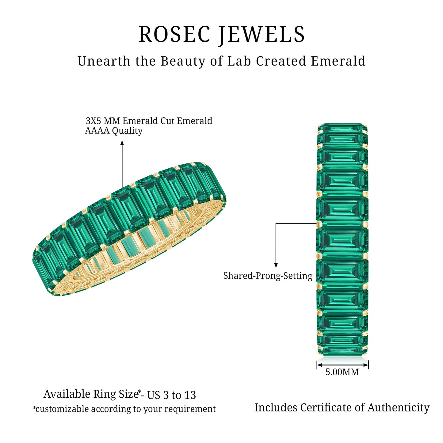 Emerald Cut Lab Grown Emerald Eternity Wedding Band