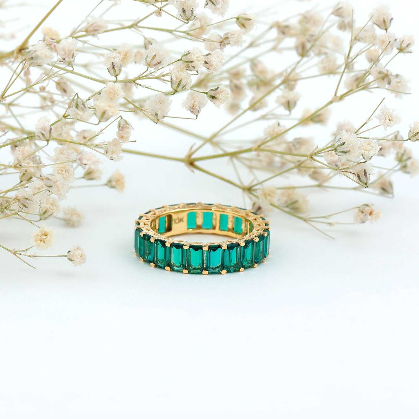 Emerald Cut Lab Grown Emerald Eternity Wedding Band