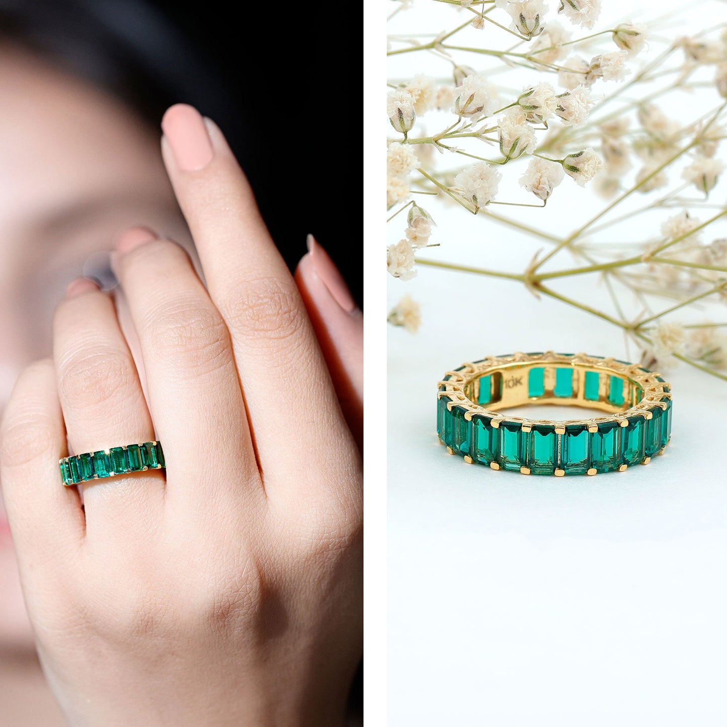 Emerald Cut Lab Grown Emerald Eternity Wedding Band