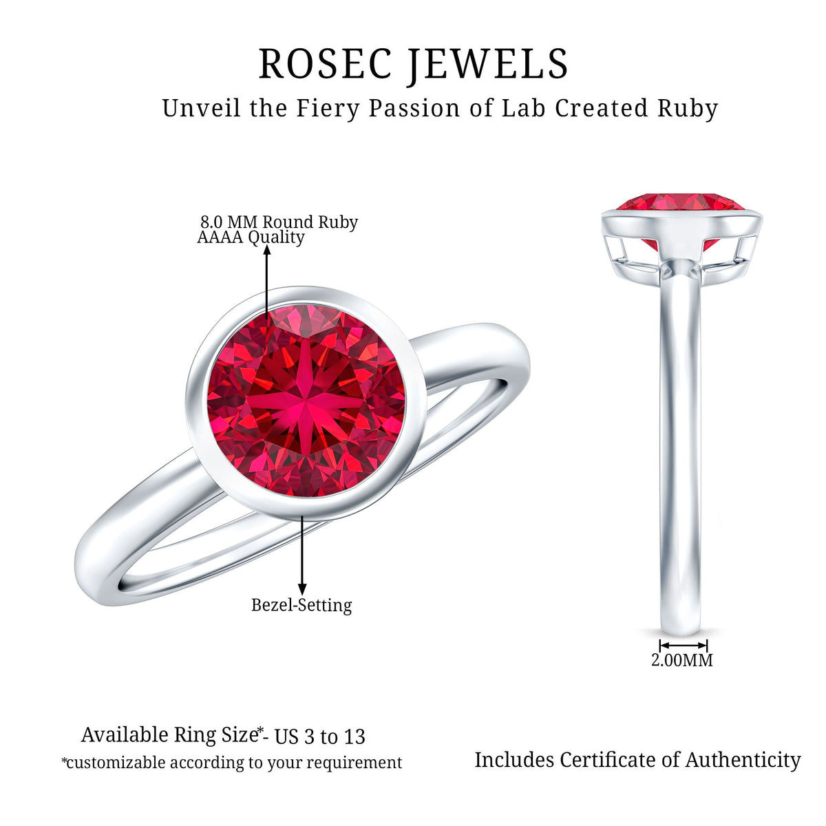 Bezel Set 2 Carat Lab Created Ruby Solitaire Engagement Ring