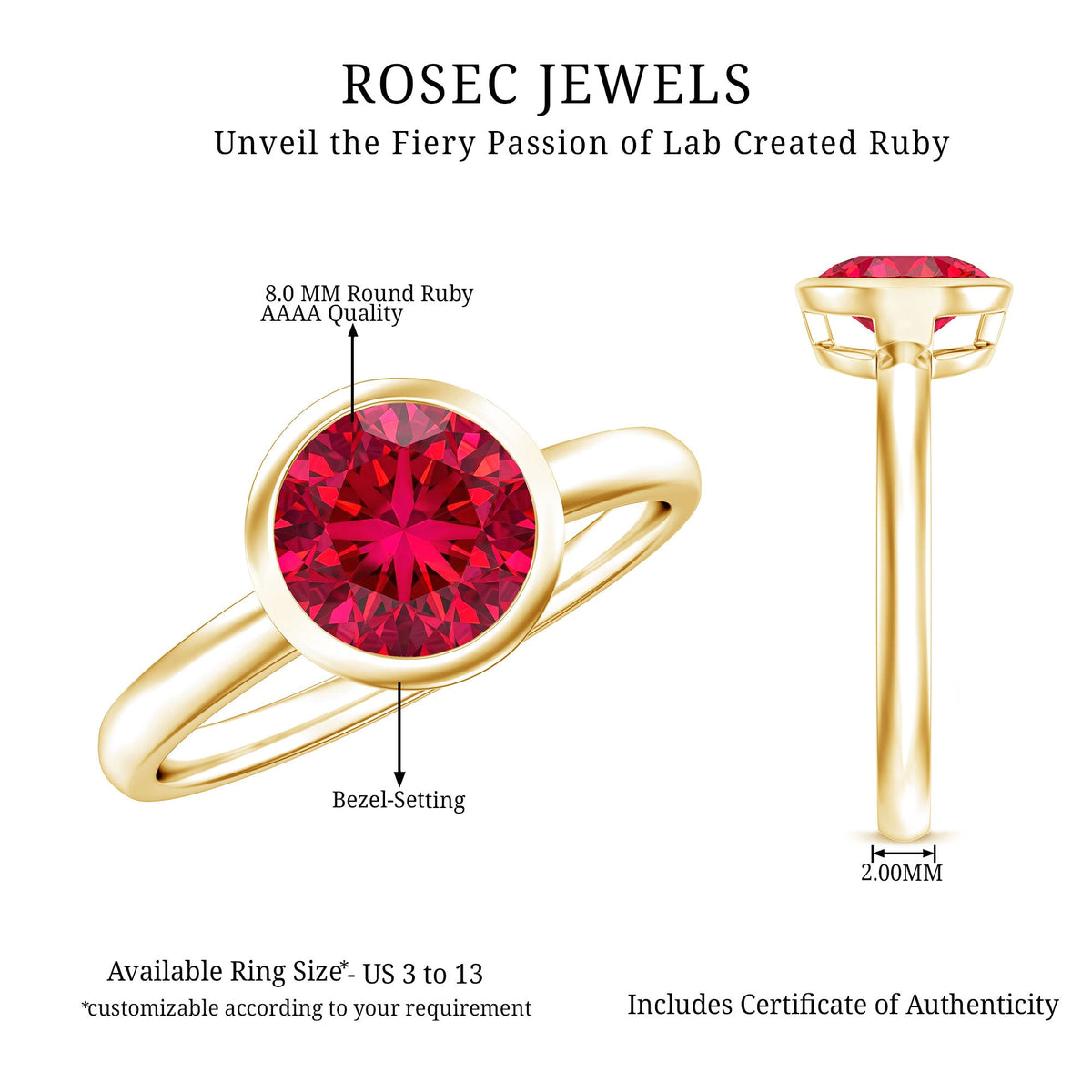 Bezel Set 2 Carat Lab Created Ruby Solitaire Engagement Ring