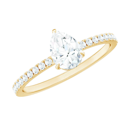 Certified Moissanite Teardrop Engagement Ring with Side Stones