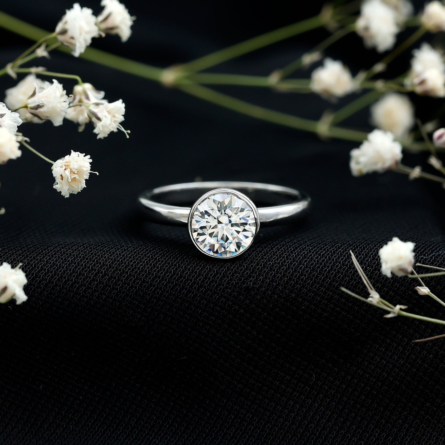 1.3 CT Moissanite Bezel Set Engagement Ring For Women