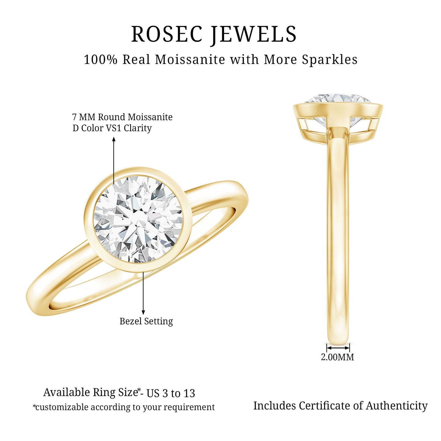 1.3 CT Moissanite Bezel Set Engagement Ring For Women
