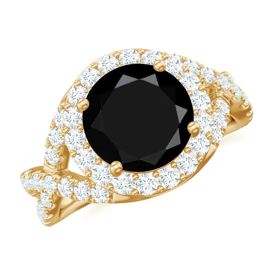Certified 2 Carat Black Onyx Crossover Engagement Ring with Moissanite Halo