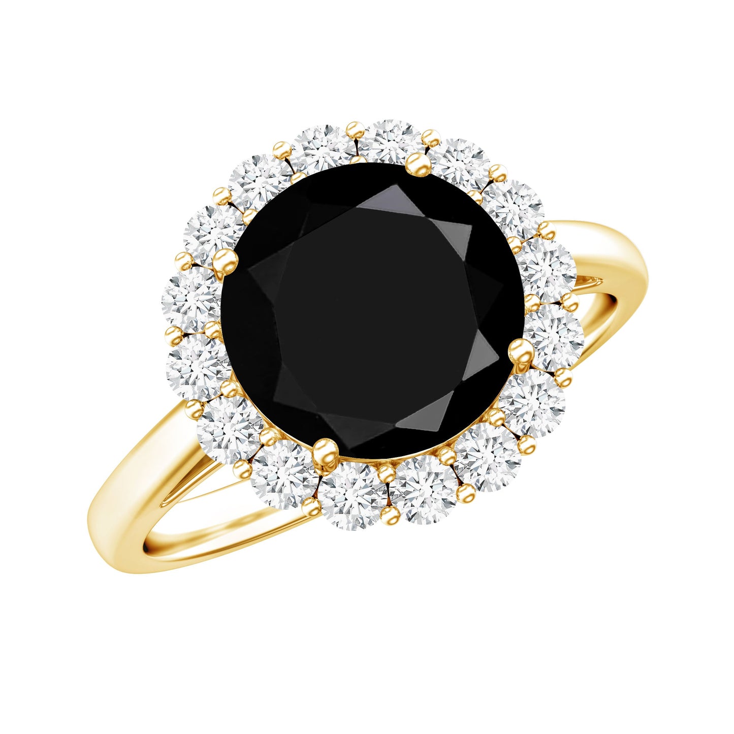 Natural 2.6 Carat Black Spinel Engagement Ring with Diamond Halo