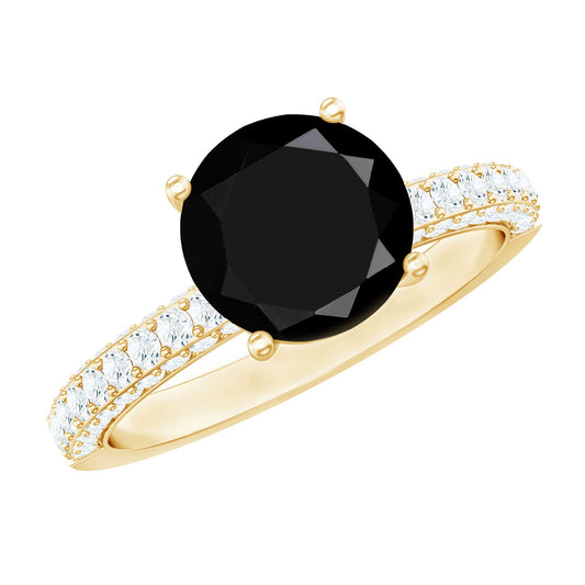 2 Carat Solitaire Black Onyx Engagement Ring with Moissanite
