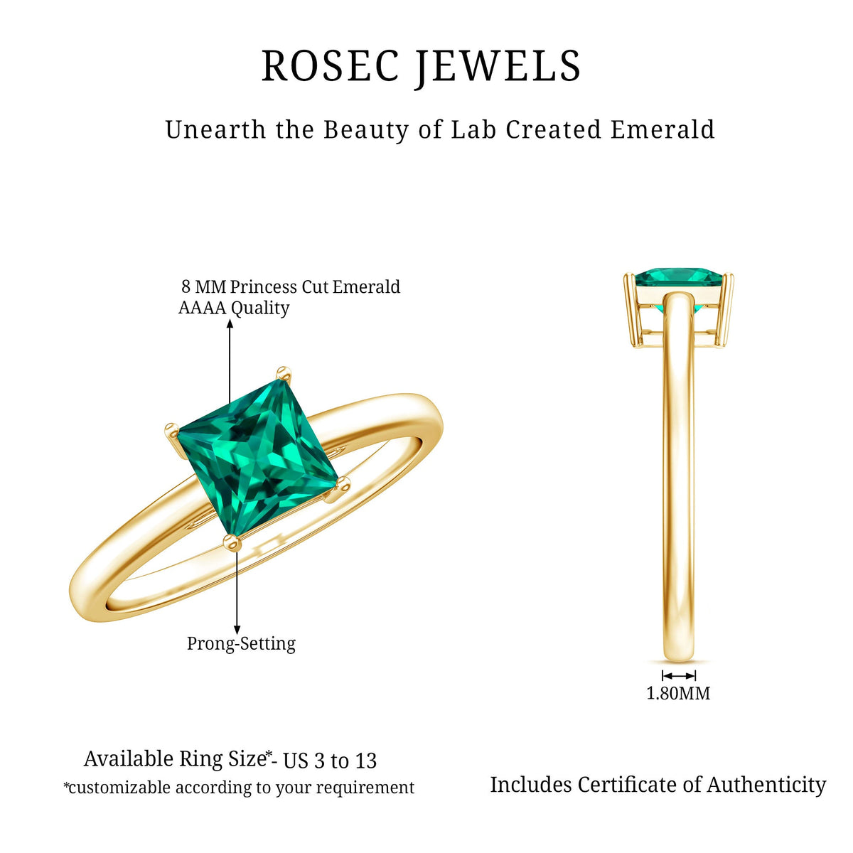 Certified Lab Grown Emerald Princess Cut Engagement Ring