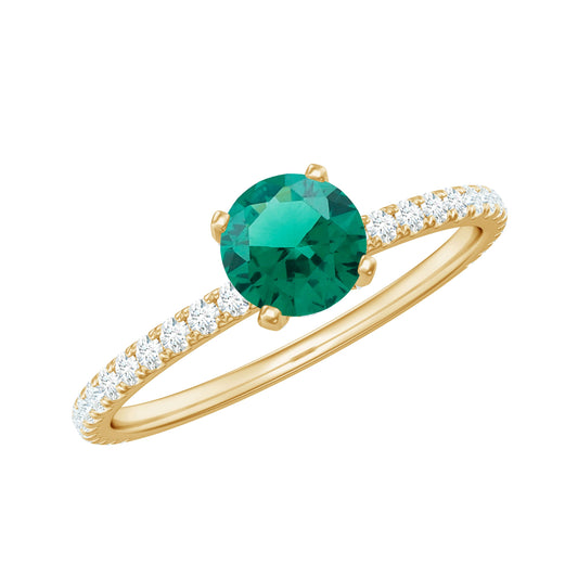 Certified Lab Grown Emerald Solitaire Engagement Ring with Diamond
