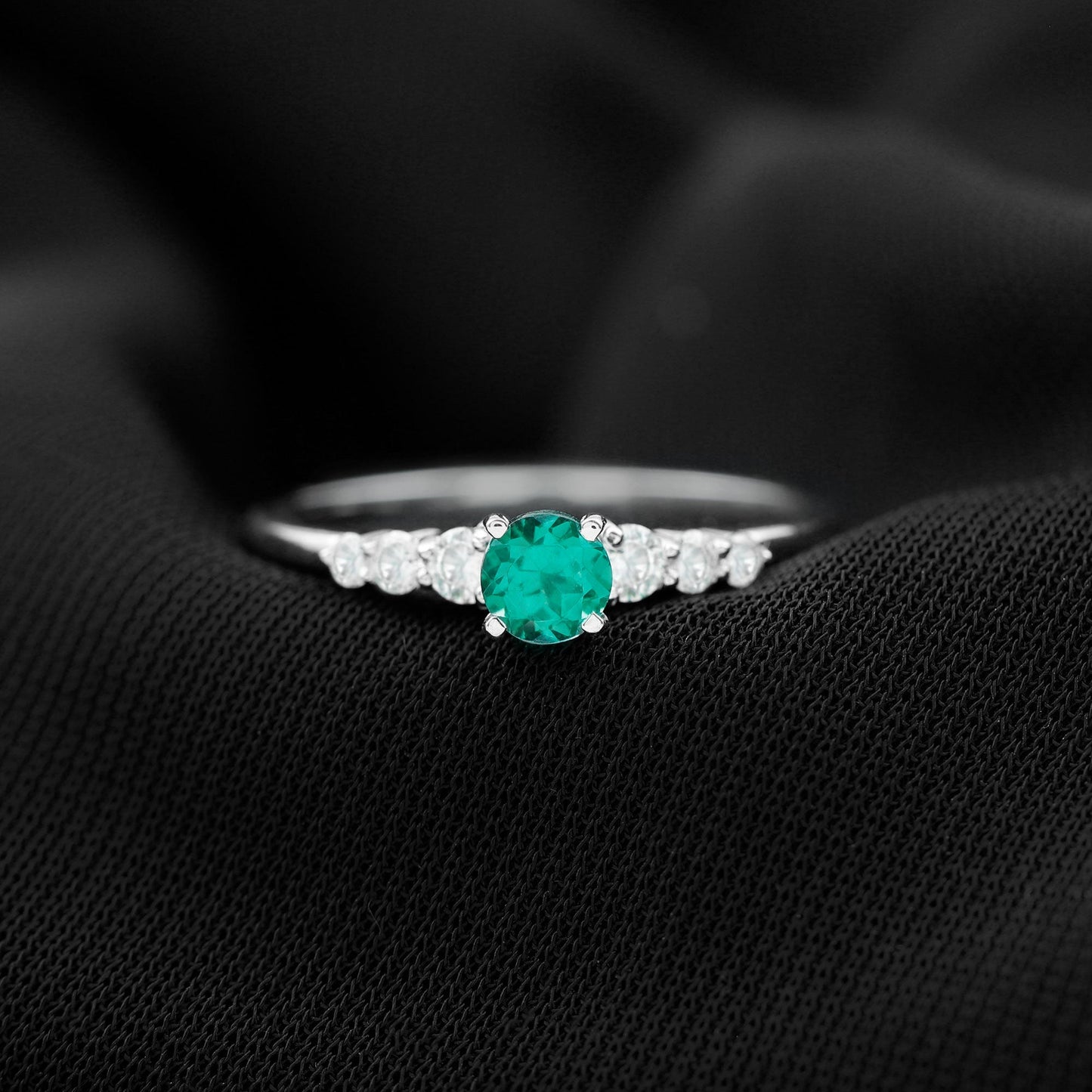 Round Lab Grown Emerald Diamond Promise Ring with Certificate