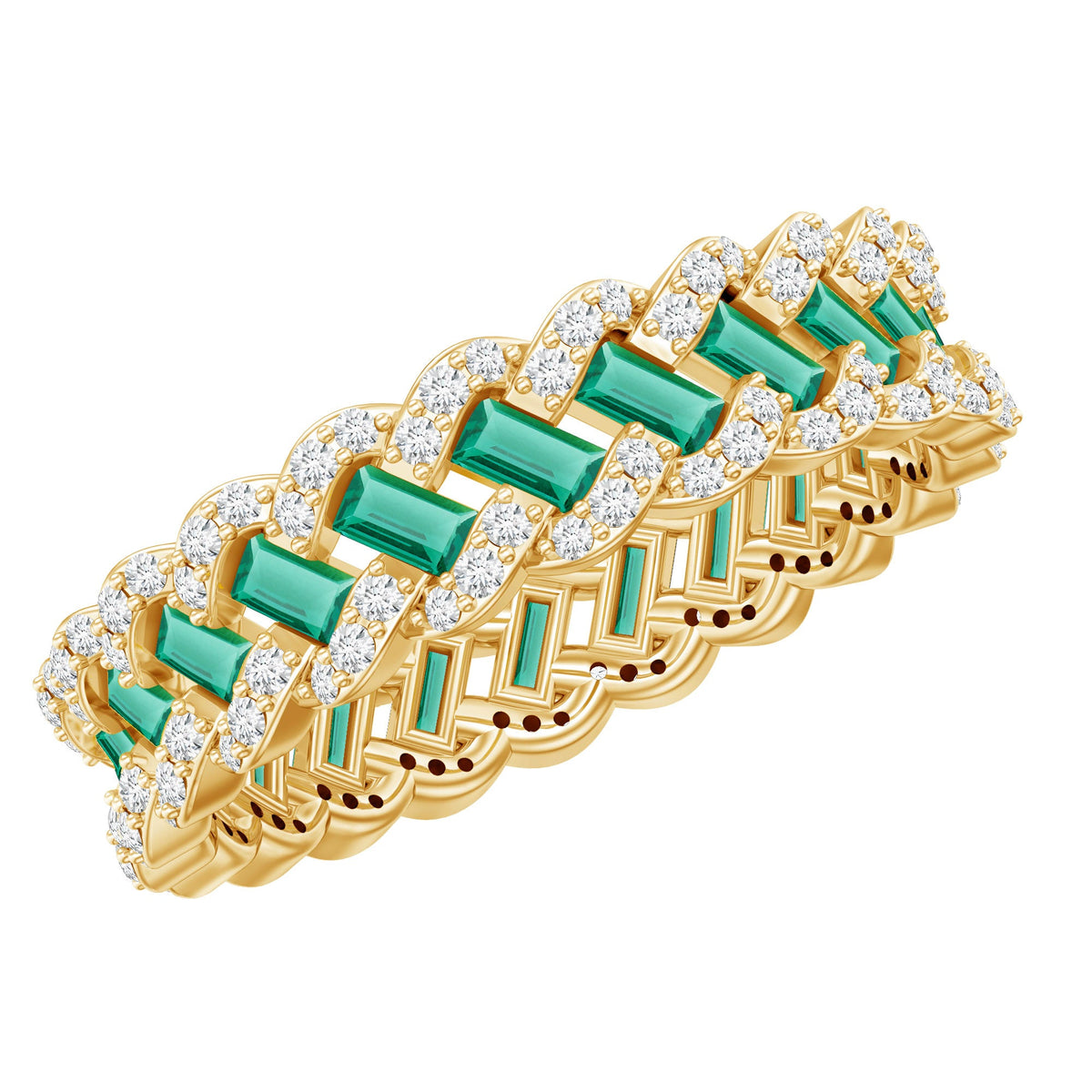 Certified Baguette Lab Grown Emerald Braided Wedding Band with Moissanite