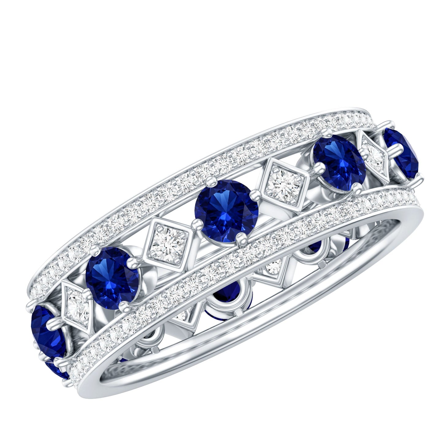 Lab Created Blue Sapphire and Diamond Full Eternity Band Ring