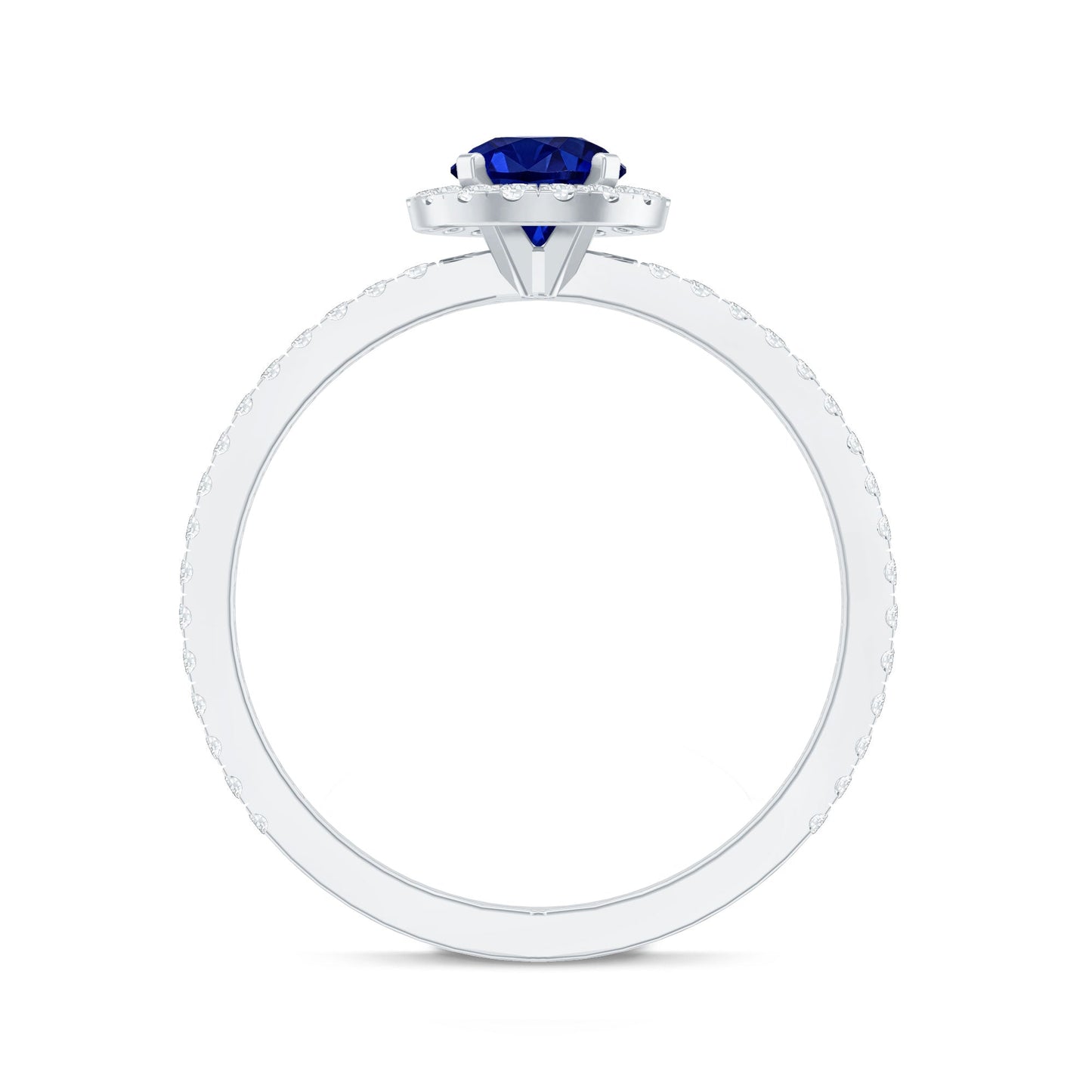 Certified 0.6 Carat Lab Grown Blue Sapphire Engagement Ring with Diamond Halo