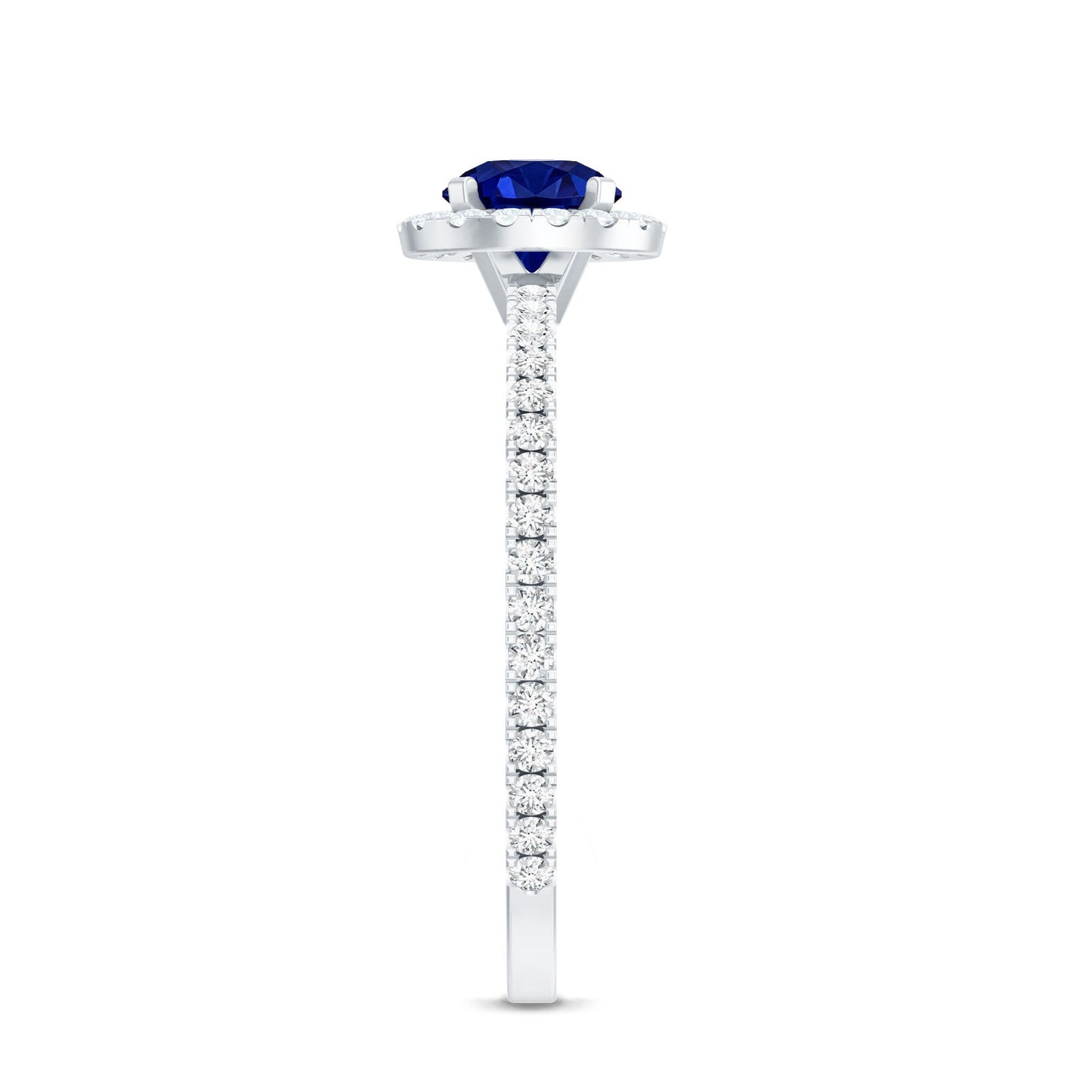 Certified 0.6 Carat Lab Grown Blue Sapphire Engagement Ring with Diamond Halo