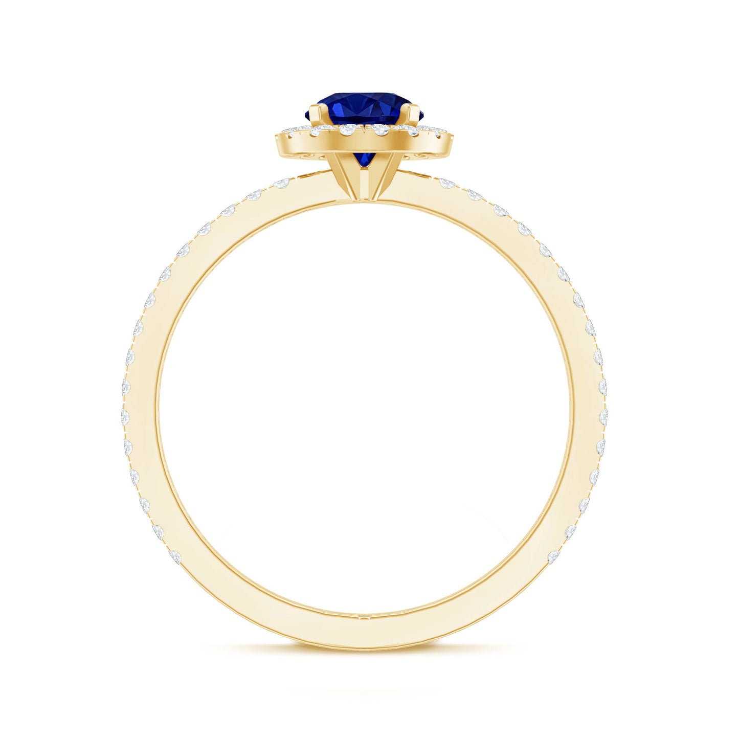 Certified 0.6 Carat Lab Grown Blue Sapphire Engagement Ring with Diamond Halo