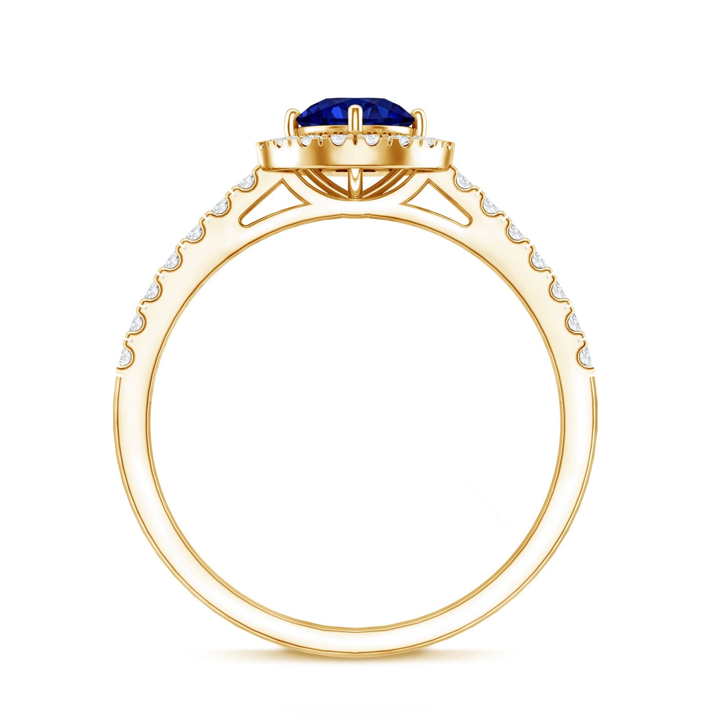 Certified 0.6 Carat Lab Grown Blue Sapphire Diamond Engagement Ring with Halo