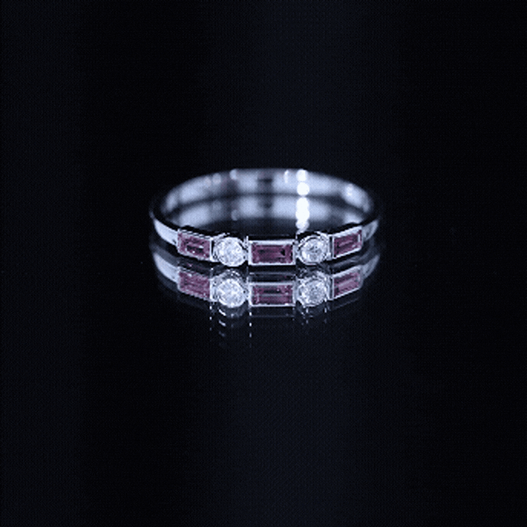 Pink Tourmaline and Diamond Stackable Ring in Bezel Setting