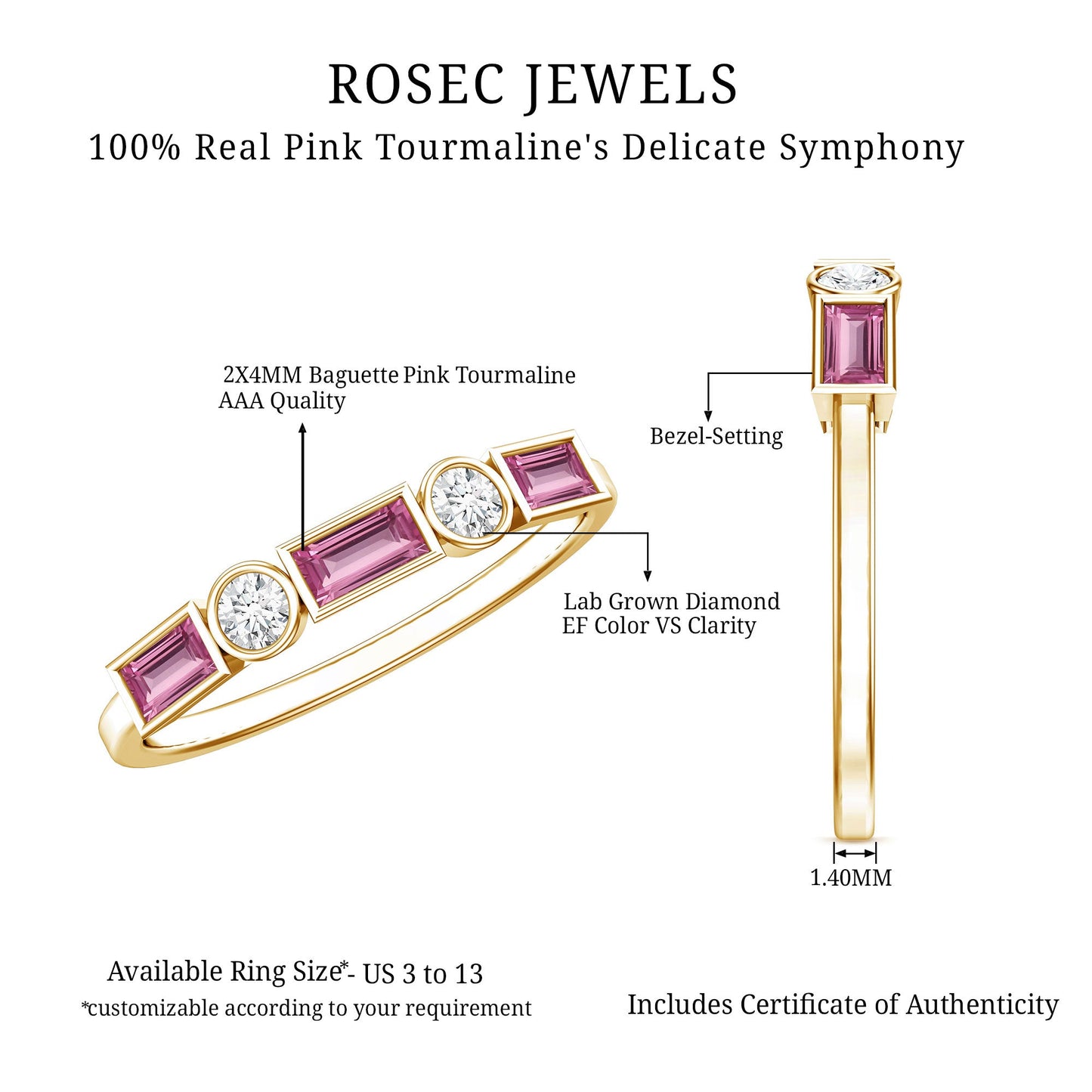 Pink Tourmaline and Diamond Stackable Ring in Bezel Setting