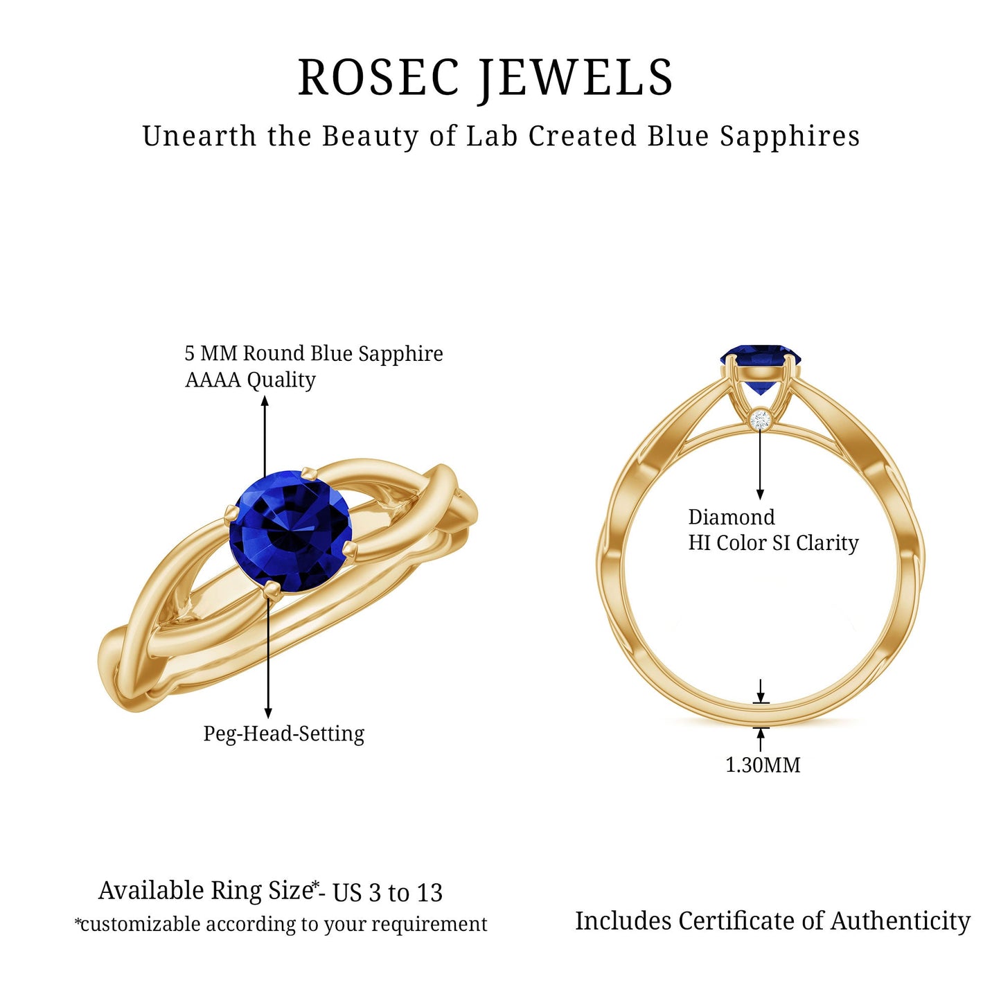Certified 0.6 Carat Lab Grown Blue Sapphire Promise Ring with Surprise Diamond