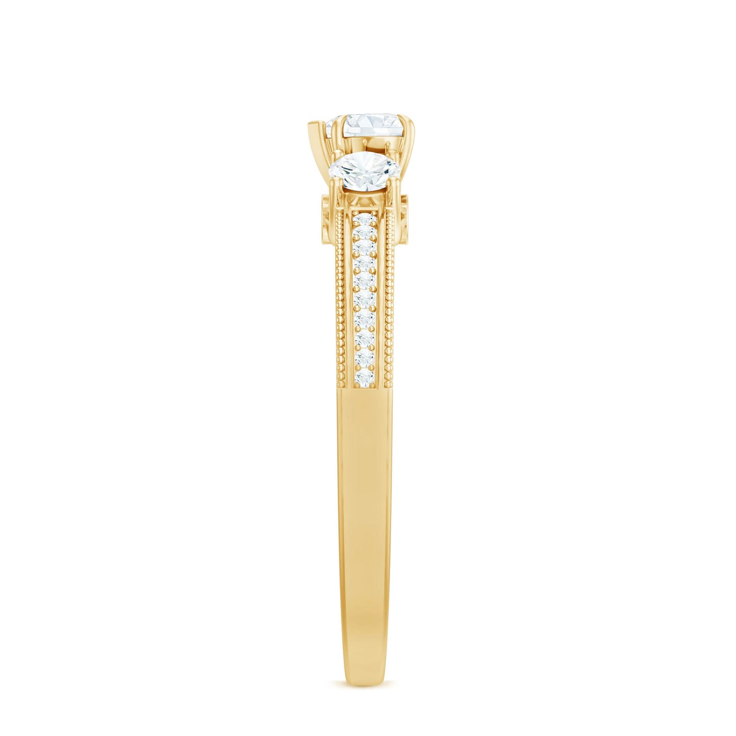 Natural Diamond Three Stone Ring with Beaded Details