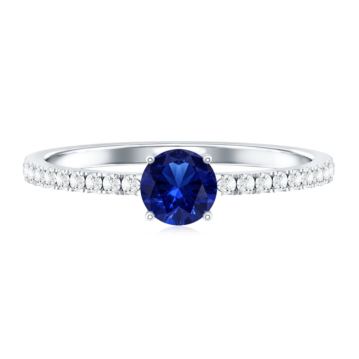 0.6 Carat Lab Created Blue Sapphire Promise Ring with Diamond Side Stones