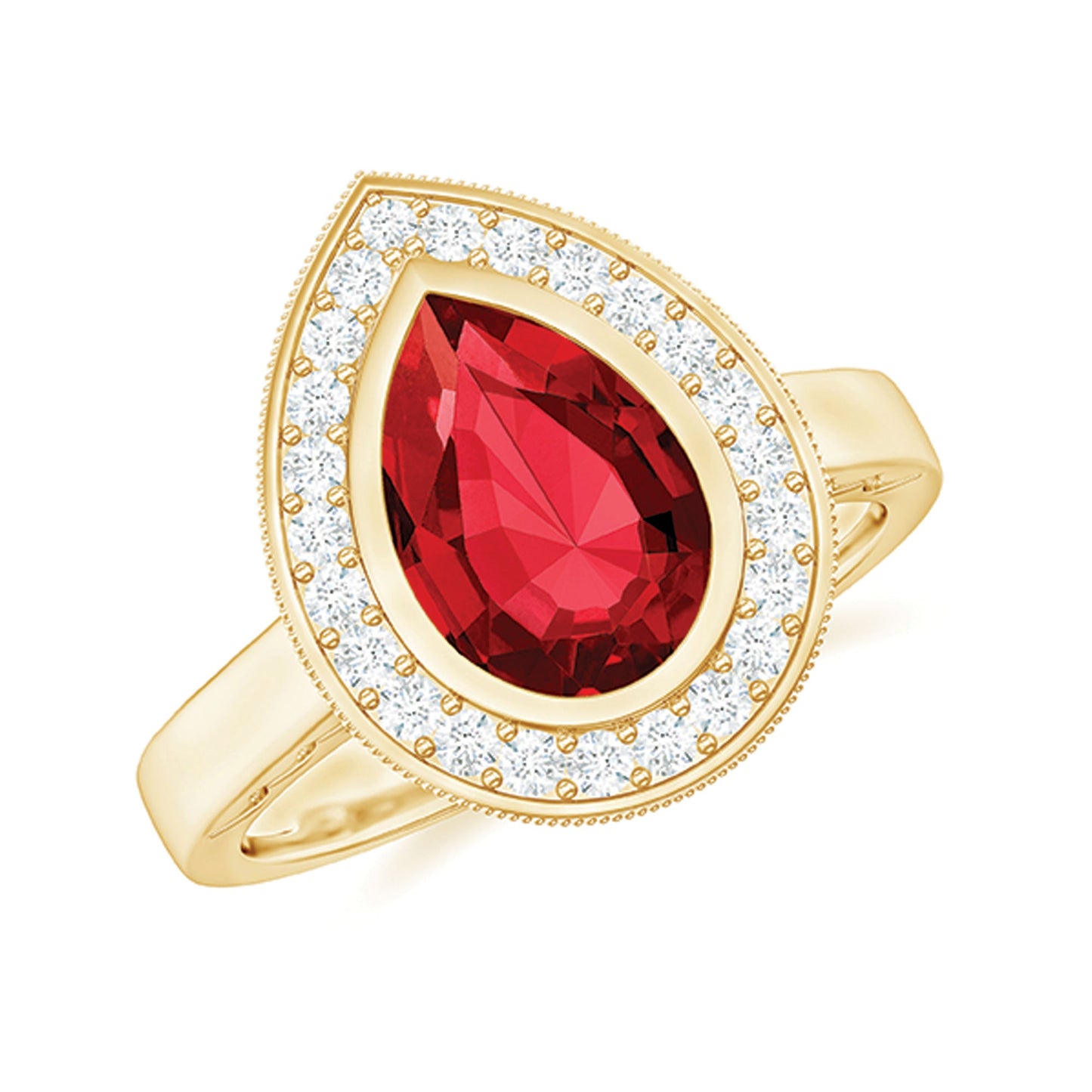 2.9 Carat Lab Created Ruby Teardrop Engagement Ring with Diamond Halo