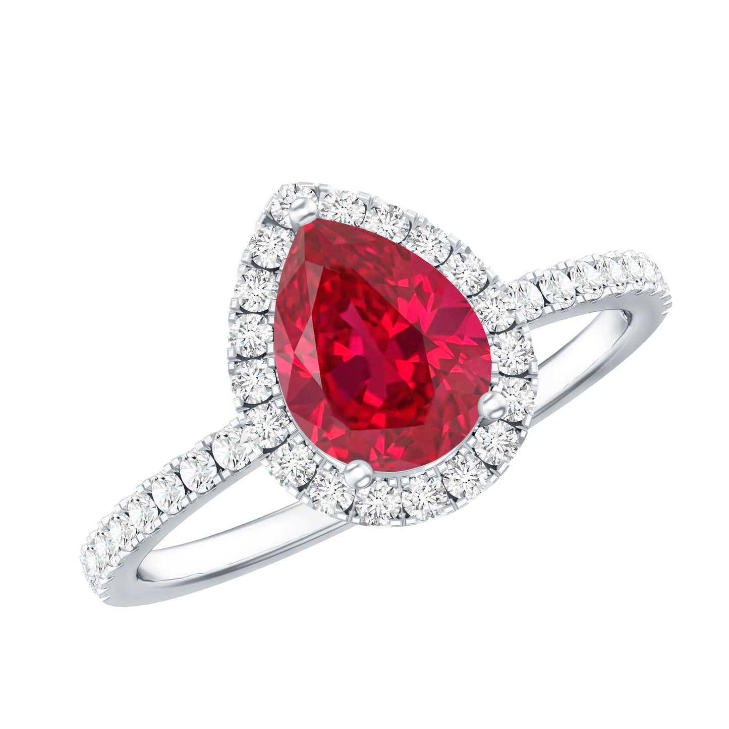 Created Ruby Halo Engagement Ring With Diamond Accent