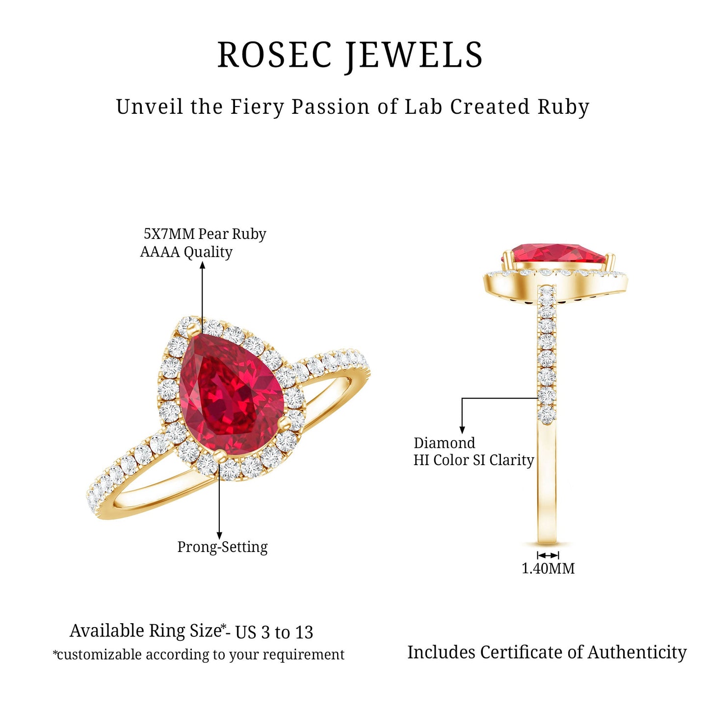 Created Ruby Halo Engagement Ring With Diamond Accent