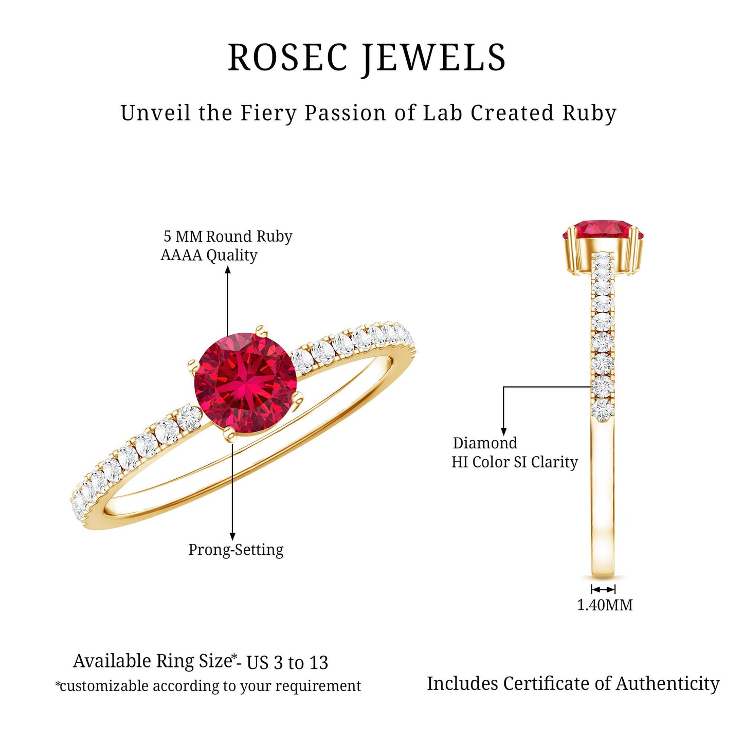 Round Lab Created Ruby Solitaire Promise Ring with Diamond