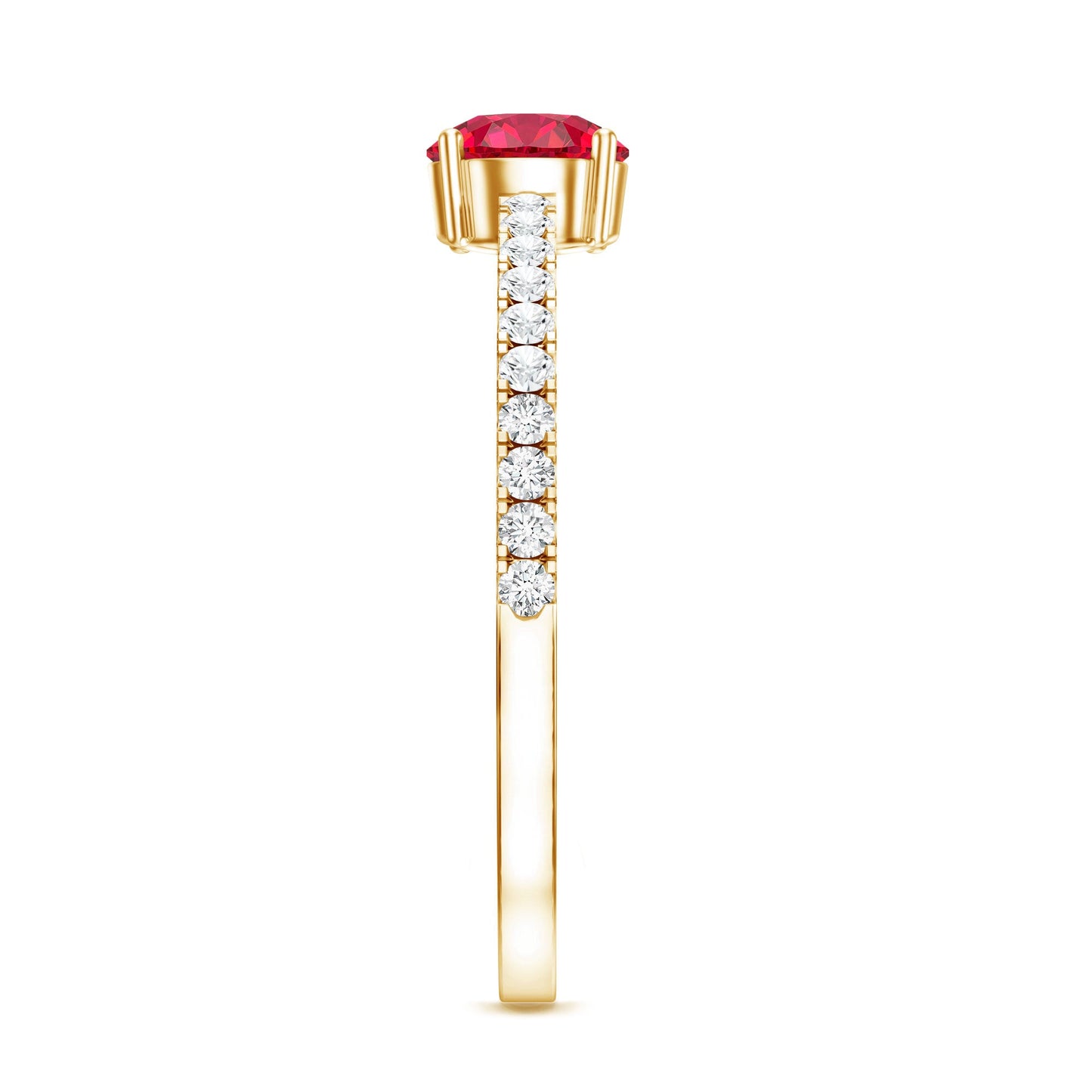 Round Lab Created Ruby Solitaire Promise Ring with Diamond