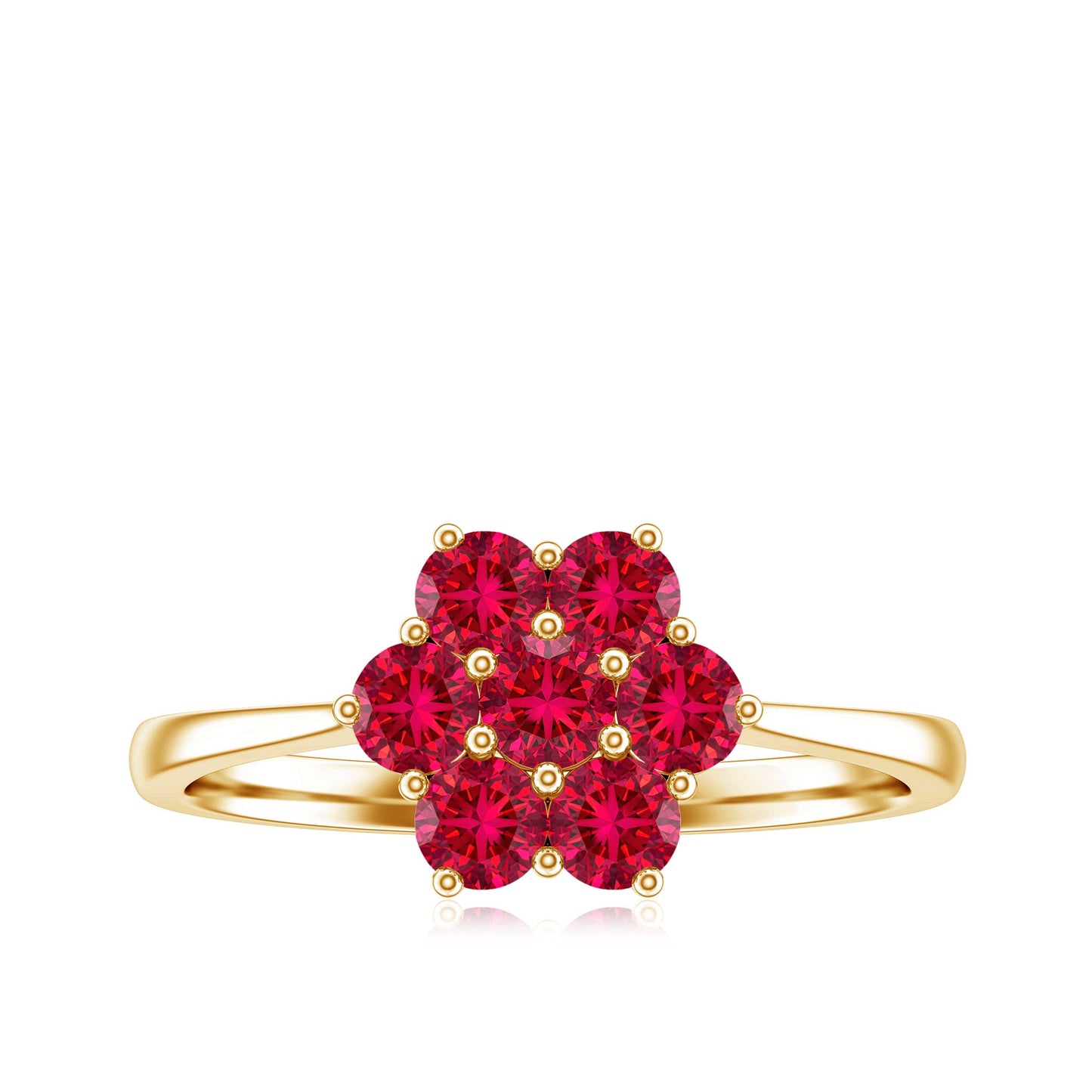 Certified Round Cut Lab Created Ruby Cluster Flower Ring