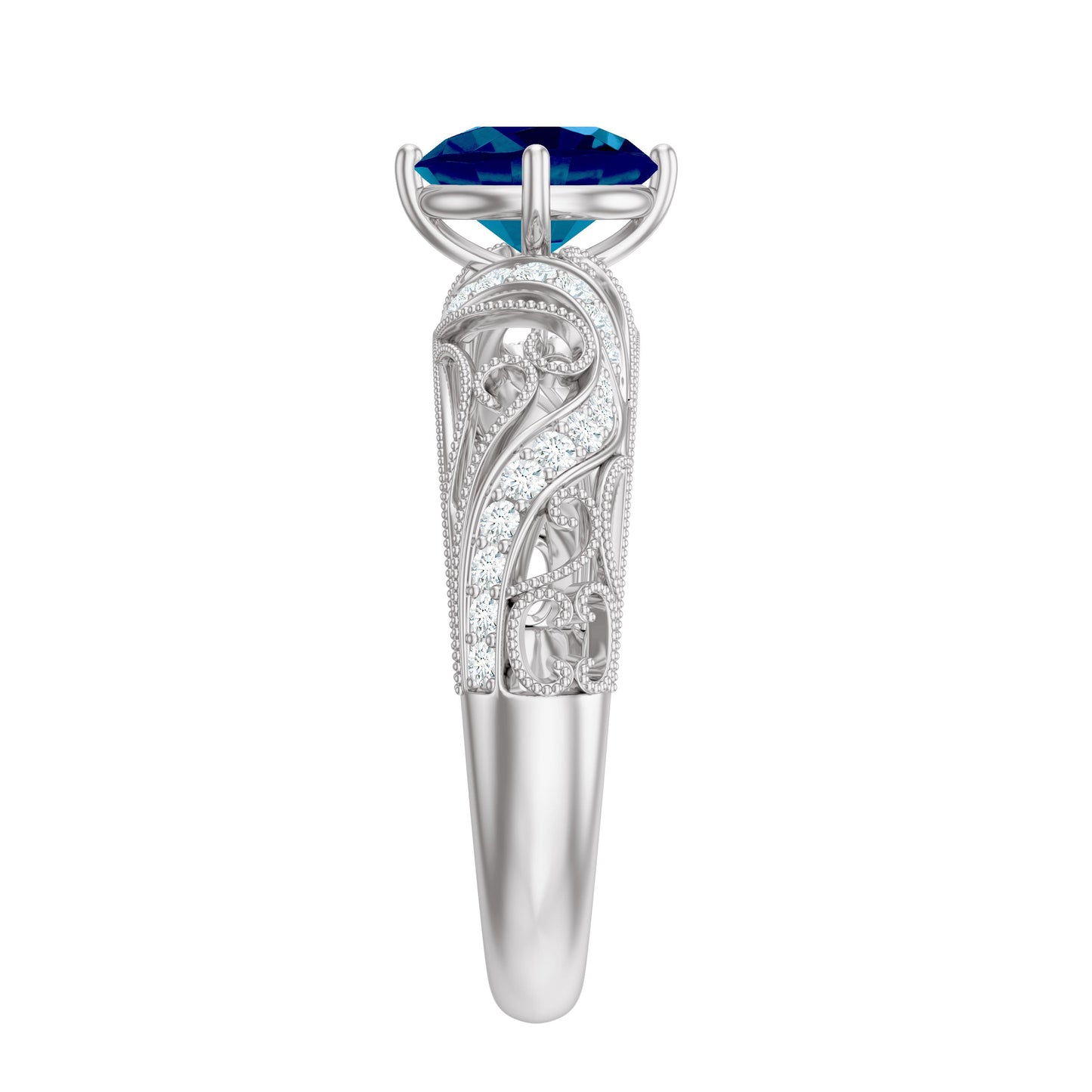 London Blue Topaz and Diamond Vintage Inspired Engagement Ring