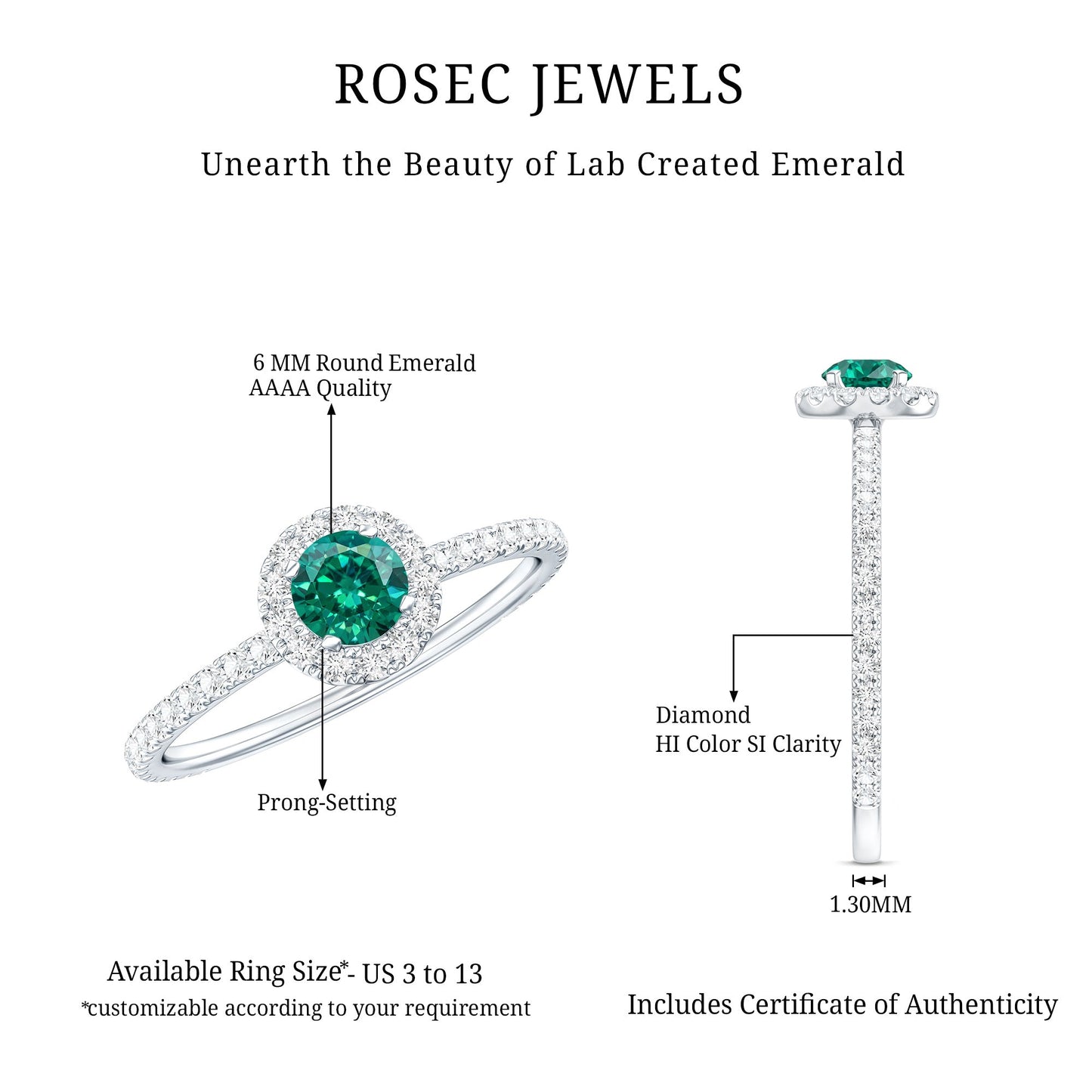 Certified Lab Grown Emerald Engagement Ring with Diamond Halo
