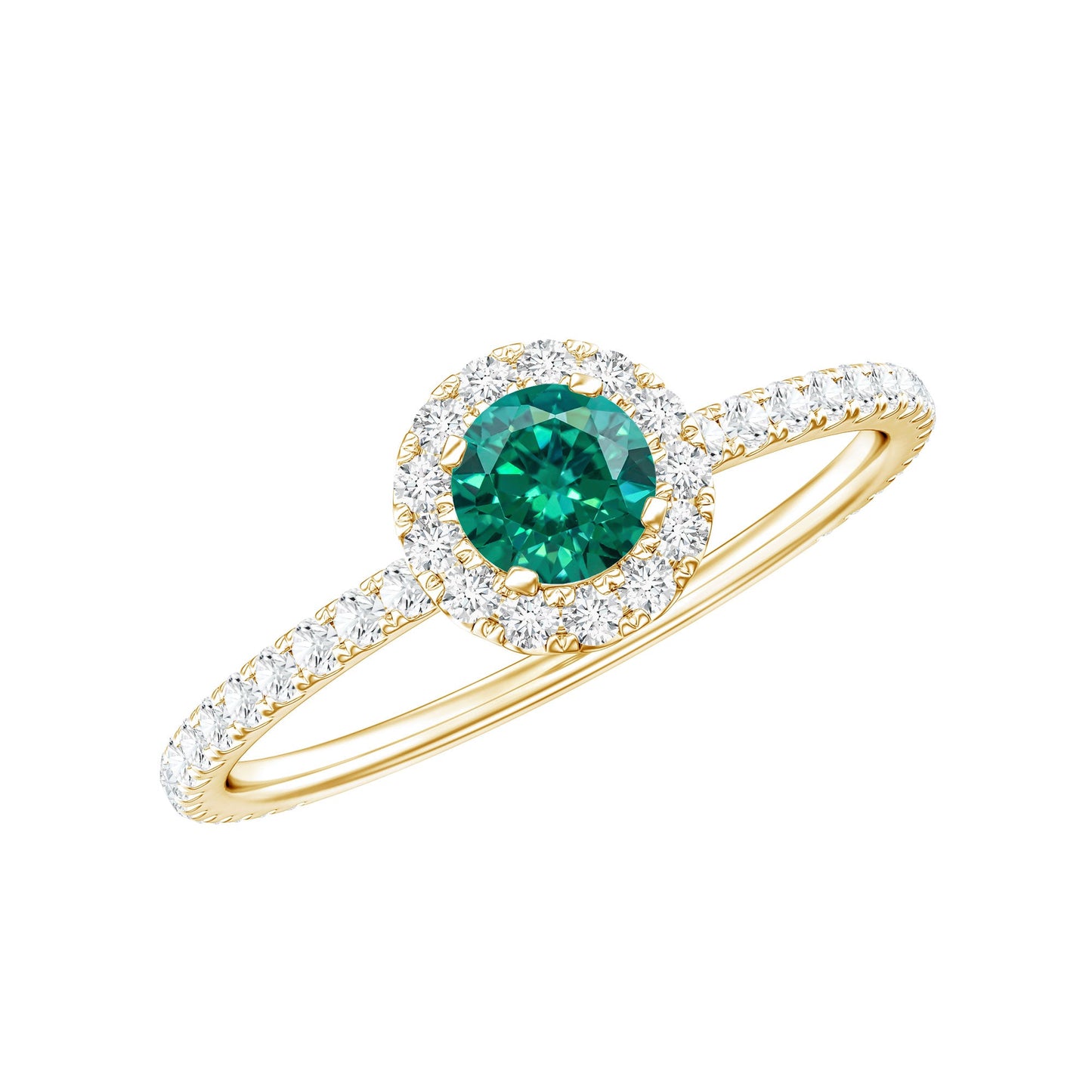 Certified Lab Grown Emerald Engagement Ring with Diamond Halo