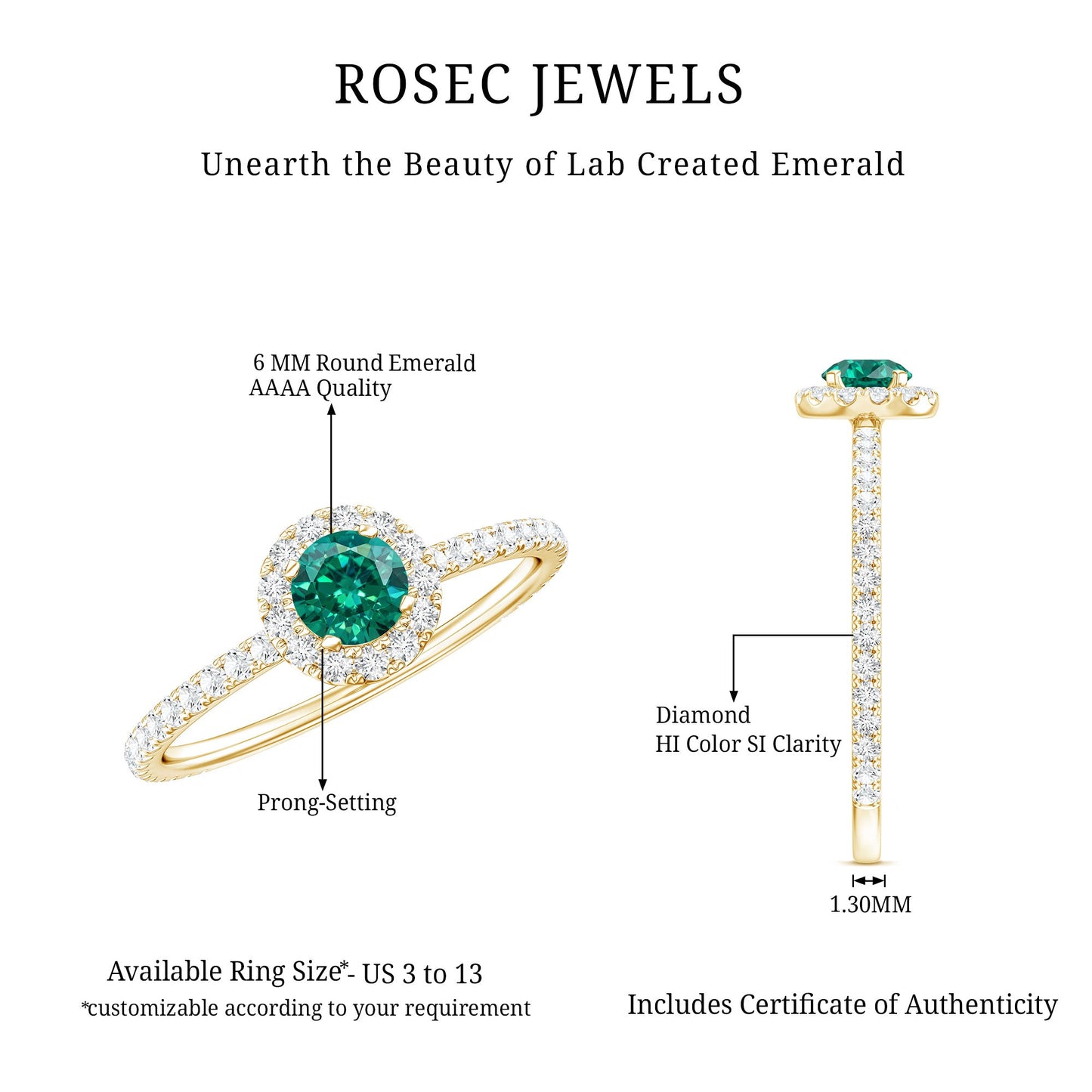 Certified Lab Grown Emerald Engagement Ring with Diamond Halo