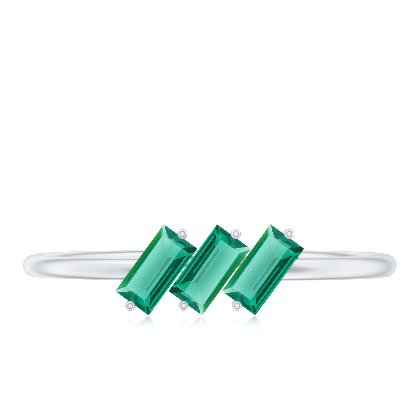 Certified Baguette Lab Grown Emerald 3 Stone Promise Ring
