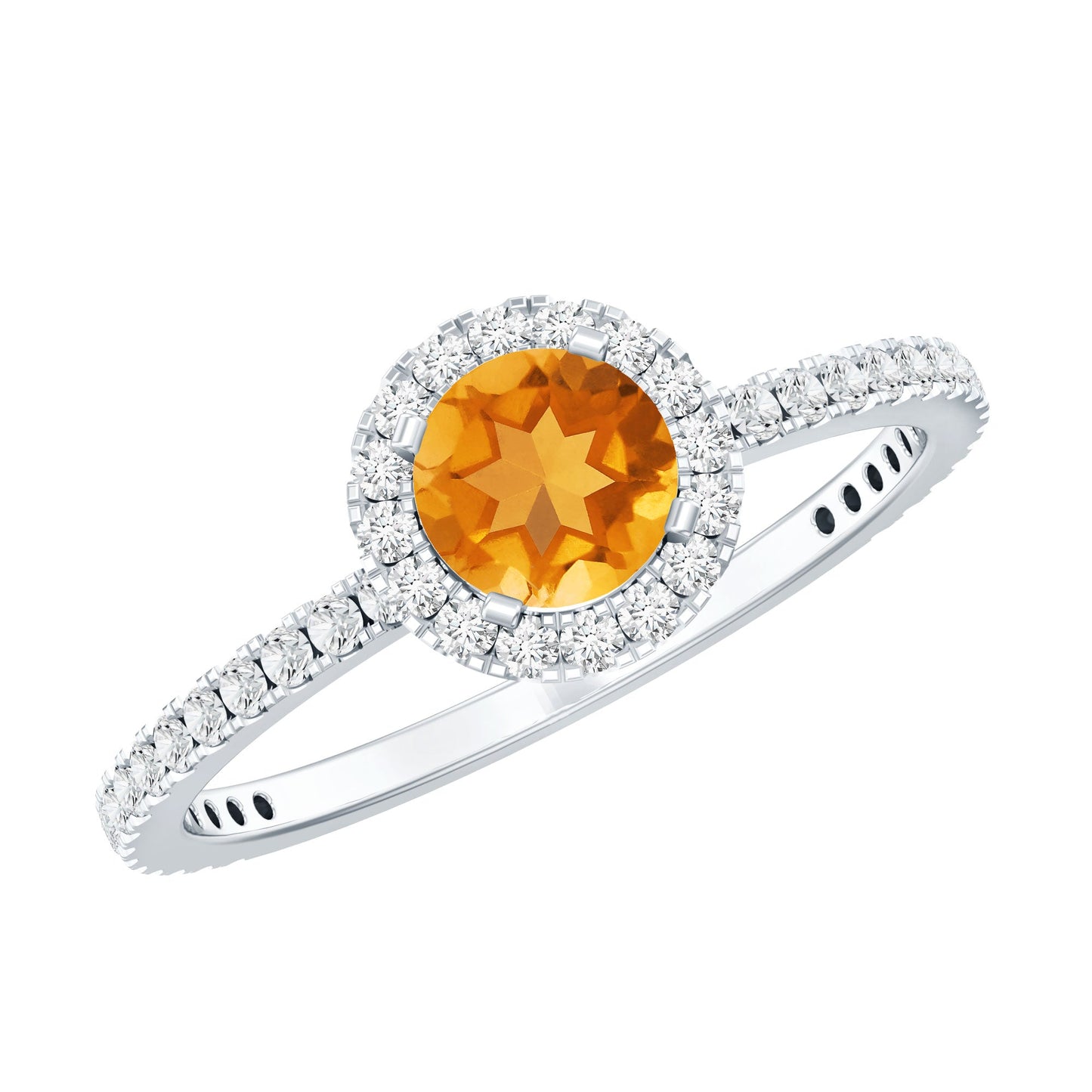 Round Cut Citrine and Diamond Classic Engagement Ring