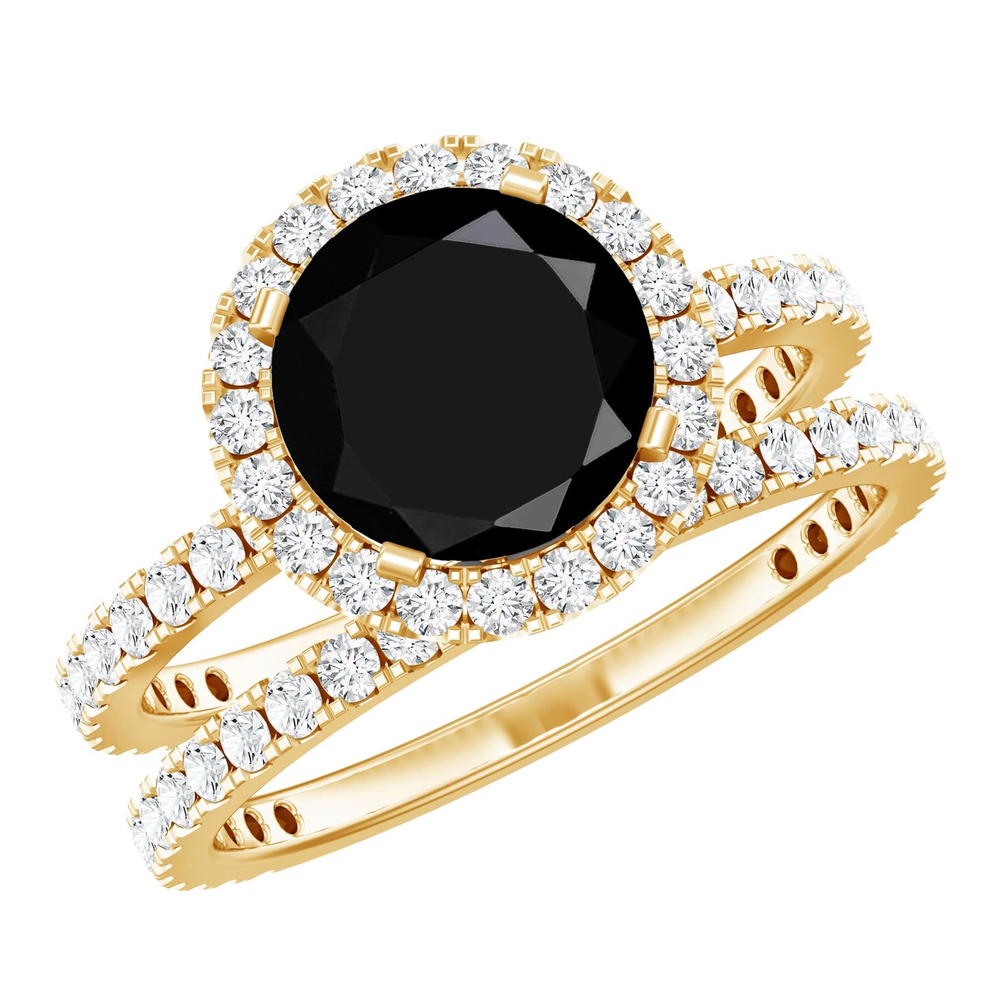 2 Carat Lab Grown Black Diamond Engagement Ring with Moissanite Wedding Band