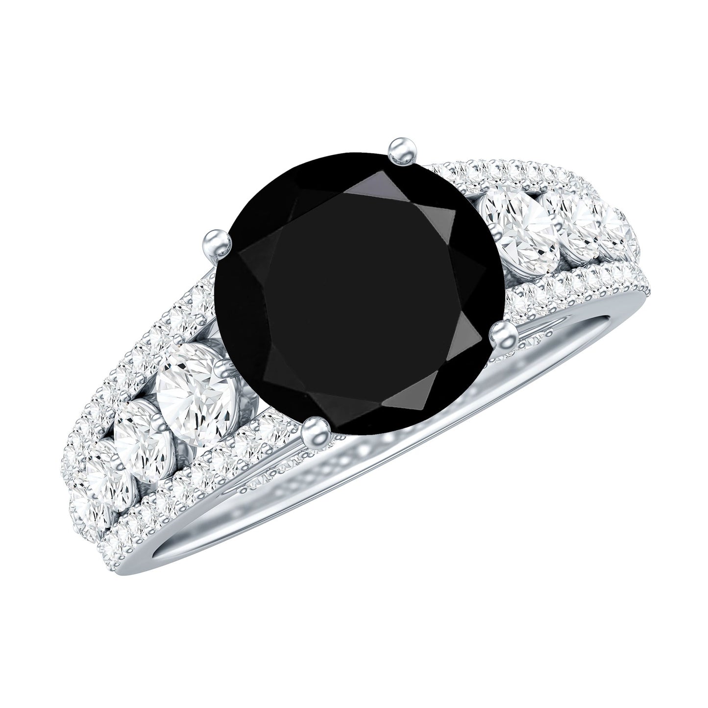 Lab-Created Black Diamond Statement Engagement Ring with Moissanite