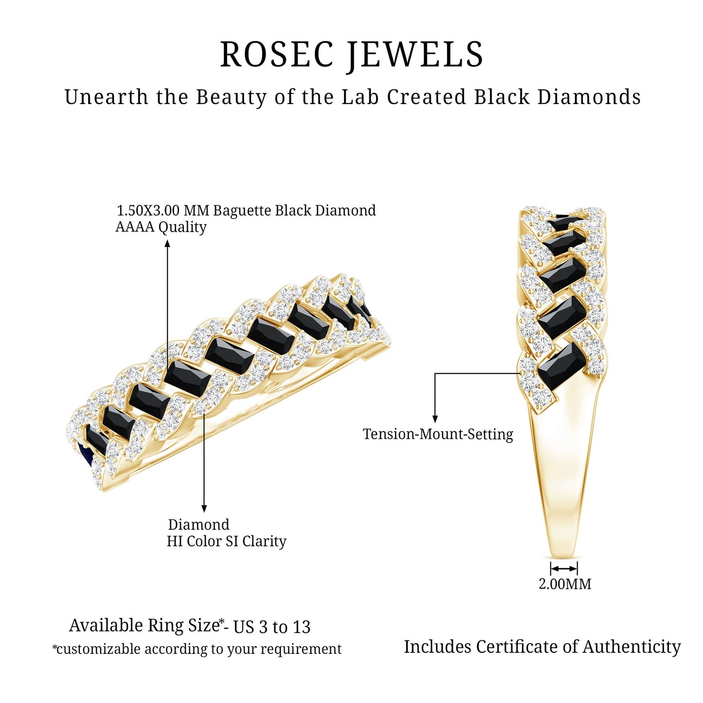 Certified Lab Grown Black and White Diamond Half Eternity Band Ring for Anniversary
