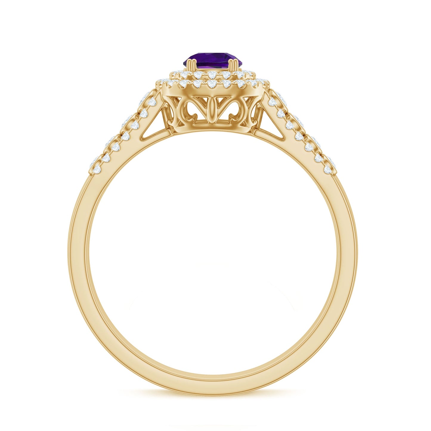 Natural 1.2 Carat Amethyst Engagement Ring with Moissanite Double Halo