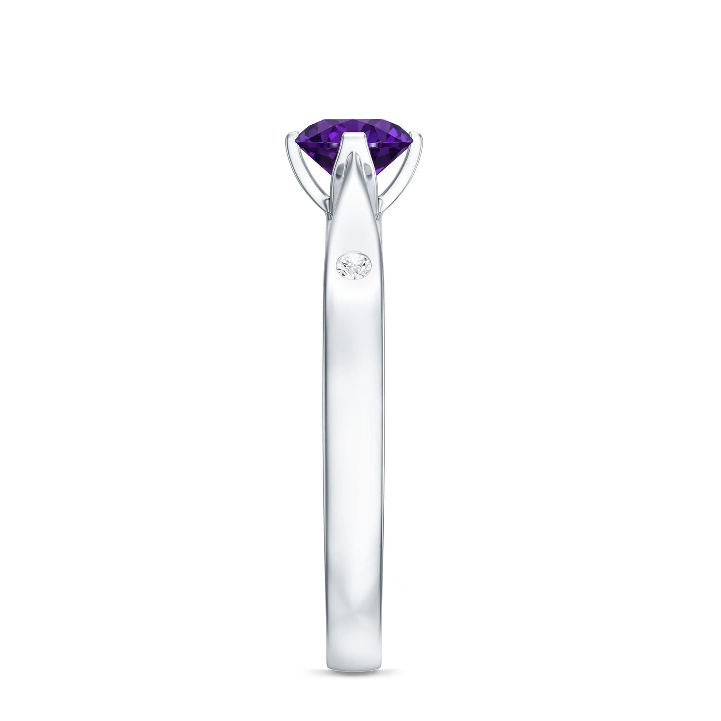0.4 Carat Solitaire Round Shape Amethyst Ring with Diamond